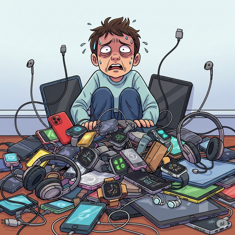 Person overwhelmed with Tech