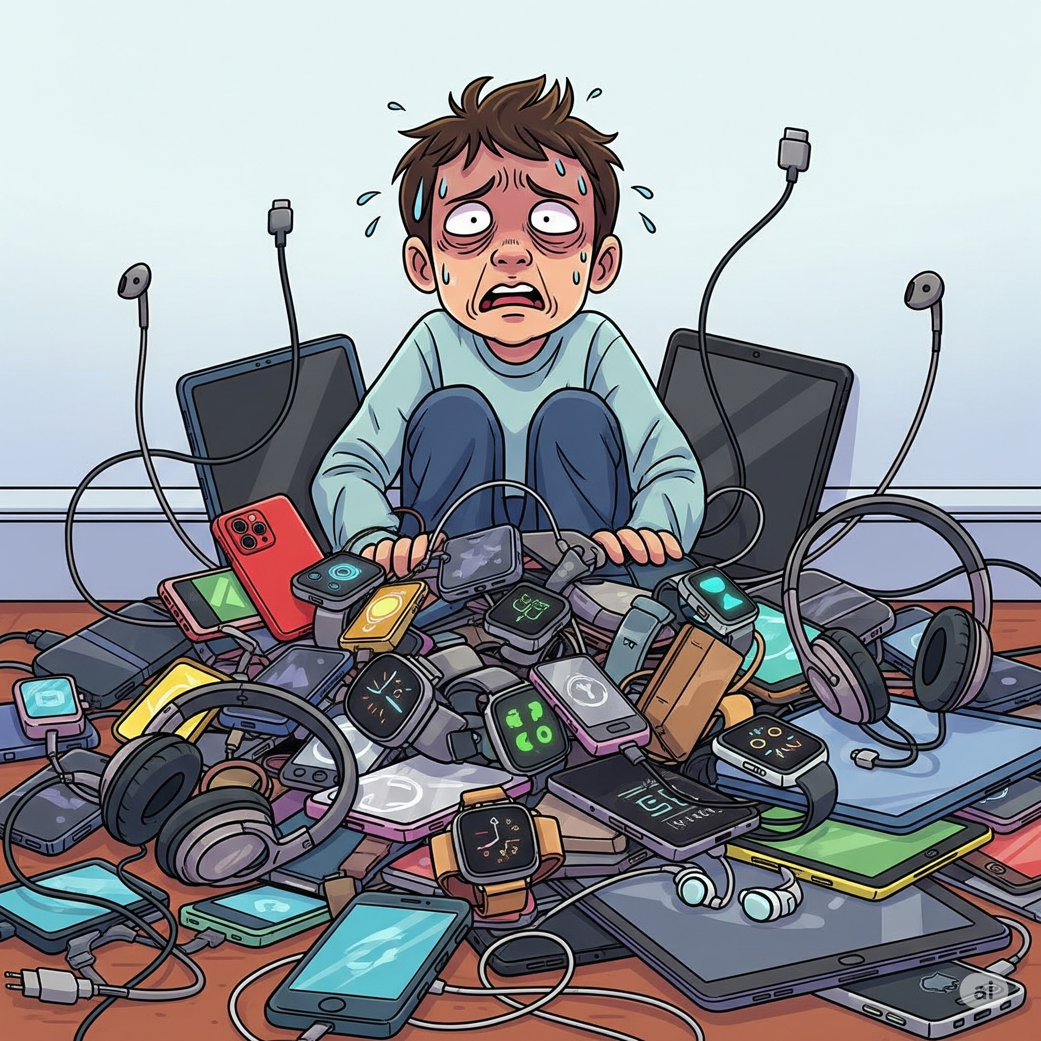 Person overwhelmed with Tech